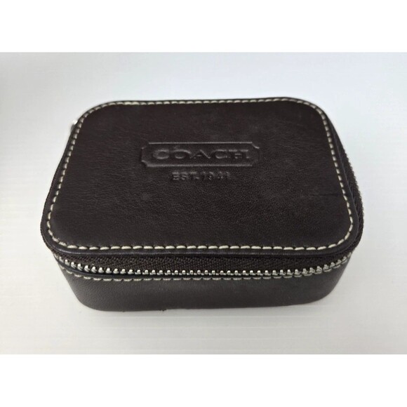 Vintage Coach Brown Leather Pill Box Pill Case Travel Size Zippered w/o Bottles - Picture 1 of 15